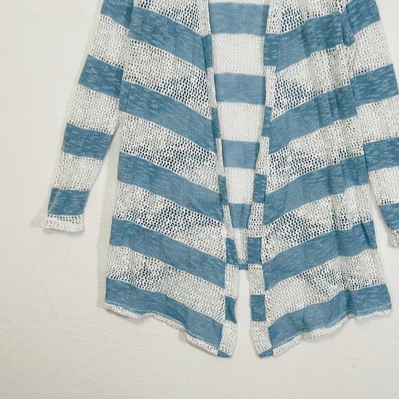 Retro Threads Cardigan Sweater Womens Large Blue White Open Knit Long Sleeves - Picture 4 of 13